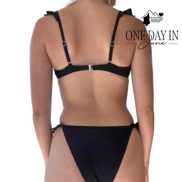 CharmLeaks Tuxedo Ruffle Cheeky Bikini Swimsuit Size L - Picture 2 of 6